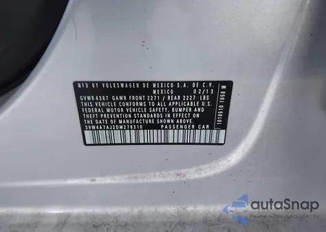 2013 Volkswagen Jetta Gli Autobahn from USA, damaged, VIN 3VW4A7AJ2DM276310